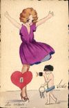 VINTAGE POSTCARD Drawing with the hand Children Heart