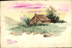 VINTAGE POSTCARD Drawing with the hand House Claire