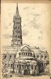 VINTAGE POSTCARD Fantasy Illustrator Church Sernin Saint of Toulouse