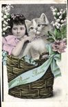 CPA Chat chats Chaton Enfant