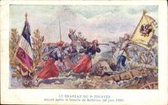VINTAGE POSTCARD Militaria the flag of the 2nd Zouaves Battles of Solferino 1859