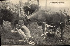 VINTAGE POSTCARD Negro Black Child Missions of Africa How to milk the cow