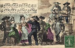 CPA Folklore Auvergne La bourree 