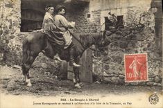 VINTAGE POSTCARD Folklore the couple has horse Jeunes montagnars going to - califourchon to the fair of All Saints' day in Puy