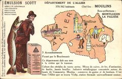 CPA Carte geographique Emulsion Scott Allier Moulins Montlucon La Palisse