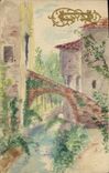 VINTAGE POSTCARD Drawing with the hand Bridge