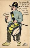 VINTAGE POSTCARD Drawing with the hand Drum