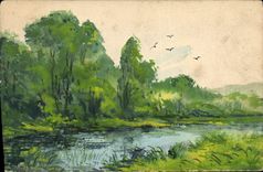 VINTAGE POSTCARD Dessin with the Foret hand has edge of water