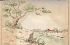 VINTAGE POSTCARD Drawing with the All Saints' day hand