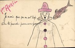 VINTAGE POSTCARD Fantasy Illustrator Pierrot fish