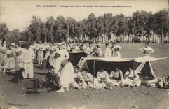 VINTAGE POSTCARD Militaria Algeria Camping of the music of the Zouaves to the operations
