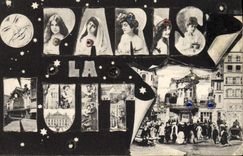 VINTAGE POSTCARD Fantasy the Paris Moon the Moulin-Rouge Night