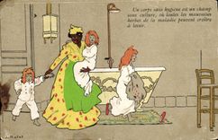 Niños de la mujer negra del negro de la POSTAL de la VENDIMIA