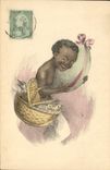 Niño Pascua Túnez del negro del negro de la POSTAL de la VENDIMIA