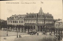 VINTAGE POSTCARD Vitry Bank François Savings bank and the Post office