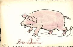 VINTAGE POSTCARD (drawing with the hand) Pig Pig