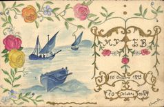 VINTAGE POSTCARD (drawing with the hand) Boats