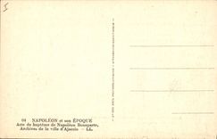 VINTAGE POSTCARD Napoleon 1st Baptismal certificate of Napoleon Bonaparte Ajaccio