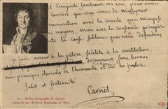 VINTAGE POSTCARD Letter autograph of Carnot Public records of Paris