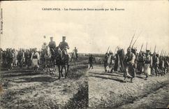 VINTAGE POSTCARD Militaria Morocco Casablanca prisoners of Settat escorts by the Zouaves