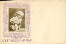 CPA Fantaisie Enfant Bebe C'est duuur maman