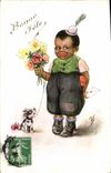 CPA Negre Enfant de couleur Chien