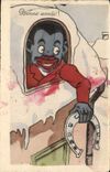 VINTAGE POSTCARD Negre Coloured man Horseshoe