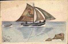 CPA Bateau (dessin a la main) 