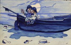 CPA Bateau (dessin a la main) Enfants