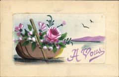 VINTAGE POSTCARD Flowers (drawing with the hand) chart toilee