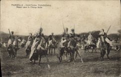 Salida tunecina de la fantasía de Militaria Marsella de la POSTAL de la VENDIMIA para la carga final