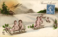 CPA Fantaisie Enfants Luge 