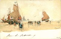 CPA Fantaisie Illustrateur Scheveningen Bateaux