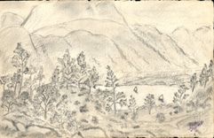 CPA (dessin la main) Paysage de montagne