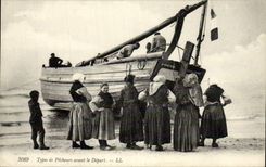 CPA Peche Types de pecheurs avant le depart Bateau