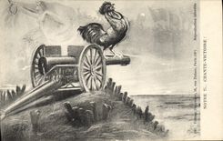 CPA Coq Poule Notre 75 Chante Victoire Canon Militaria