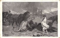 CPA Coq Poule Lion Aigle Militaria