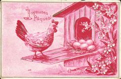 CPA Coq Poule Paques oeufs
