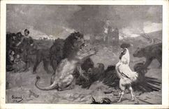 CPA Coq Poule Lion Aigle Militaria