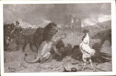 CPA Coq Poule Lion Aigle Militaria