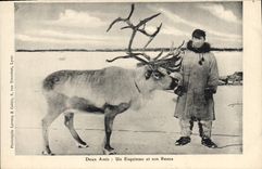VINTAGE POSTCARD Polar Two friends an Eskimo and his reindeer