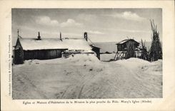 VINTAGE POSTCARD Polar Church and dwelling house of the mission nearest to the Pole Mary' S Alaska Igloo