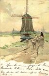 VINTAGE POSTCARD Fantasy Illustrator Windmill Sheep