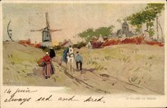 CPA Fantaisie Illustrateur Le village de Knocke Moulin a vent