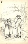 VINTAGE POSTCARD (drawing the hand) Peasant Folklore