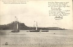 CPA Bateau de peche Depart des goelettes pour l'Islande Chanson de Theodore Botrel La paimpolaise