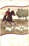 CPA Chiens Chien Chasse a courre Cavalier Cheval