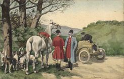 Caza del perro del automóvil de los perros de la POSTAL de la VENDIMIA