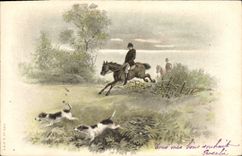 CPA Chiens Chien Chasse a courre Cavalier Cheval
