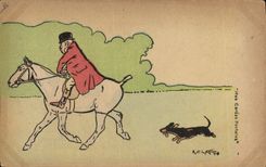 CPA Chiens Chien Chasse a courre Cavalier Cheval